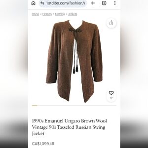 1990s Emanuel Ungaro Brown Wool Vintage 90s Tasseled Russian Swing Jacket US 6